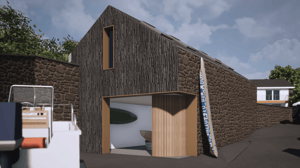 A computer generated image of a new boathouse in the Helford Passage, Cornwall