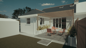 A computer generate image of a loft conversion and small extension in Truro, Cornwall