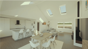 A computer generated image of a renovation project to a home in St Agnes, Cornwall
