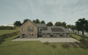 A computer generated image of a new dwelling and surroundings