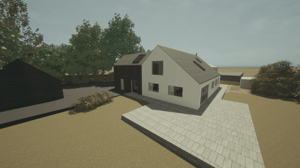 A computer generated image of a new contemporary family home