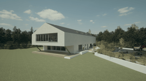 Computer generated image of the side view of Gwennap Parish Village Hall - option two
