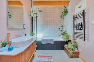 internal view of contemporary family bathroom