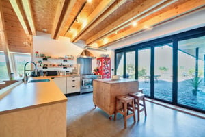 internal view of kitchen with movable island