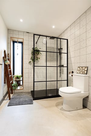 modern shower room with crittall style shower screen