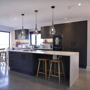black kitchen units with kitchen island
