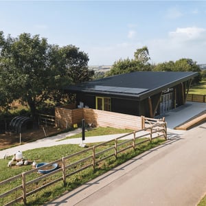 external view of timber frame metal clad outdoor classroom
