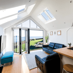 opening bifold doors overlooking Gyllyngvase beach