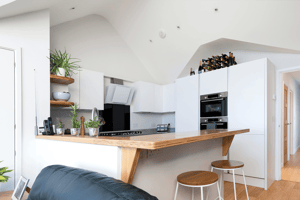contemporary kitchen with high bar stools