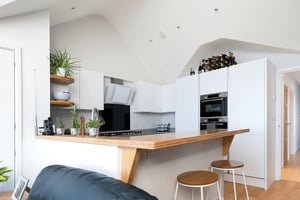 contemporary kitchen with high bar stools