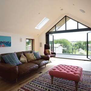 view from living room over balcony towards Cornish countryside