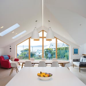 fruit bowl with view out of window to the sea behind