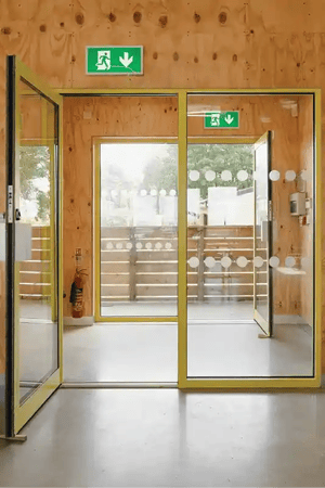yellow aluminium doors to classroom